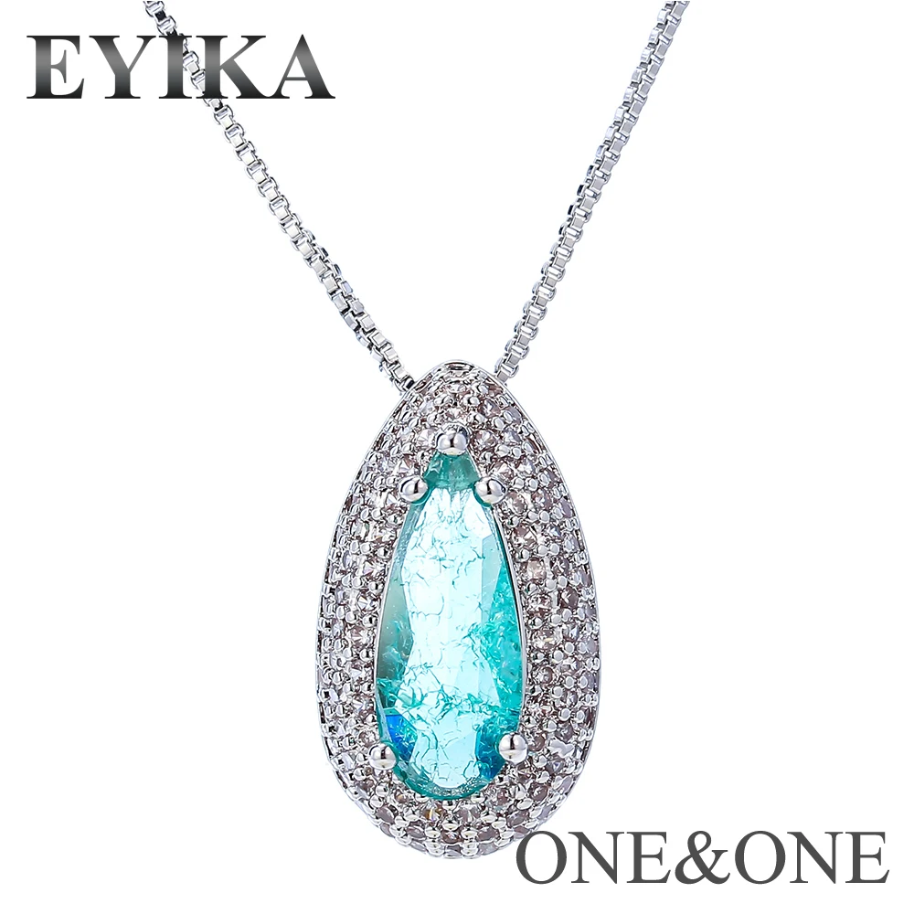 

EYIKA Pendant Necklace Water Drop Prong setting design Fusion stone/Glass with AAA Cubic zirconia Women Jewelry Necklace