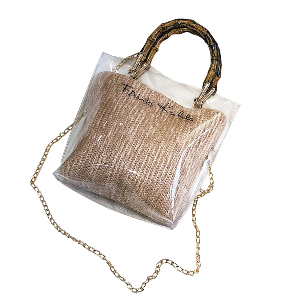 

Maison Fabre Women's Chain Shoulder Bag New Trendy Clear Jelly Shoulder Bags Simple PU Leather Ladies Bamboo Weave Handbags May7