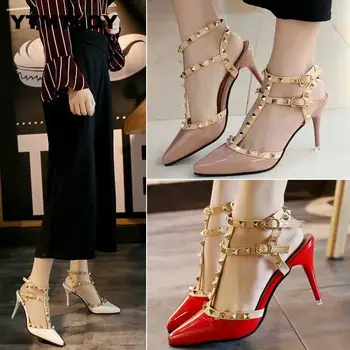 

New Women Pumps Summer Fashion Sexy Rivets Pointed Toe Wedding Party High Heeled Shoes Woman Sandals Zapatos Mujer Tenis