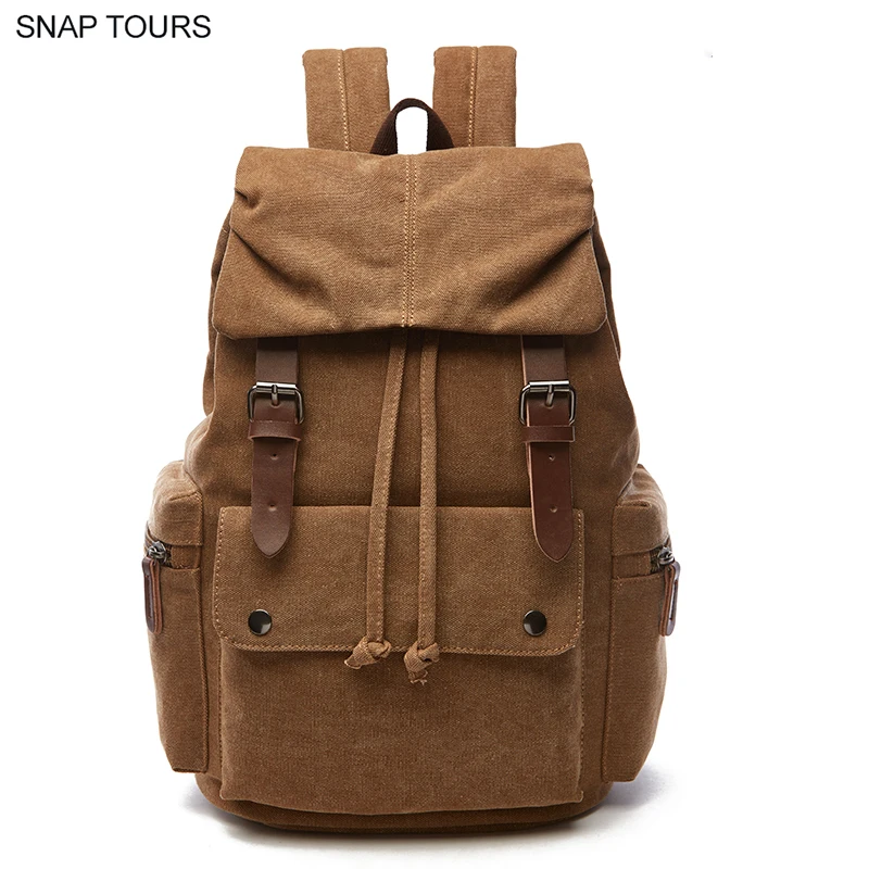 

SNAP TOURS 2019 High Quality Canvas Notebook Backpack Man String Vintage Large Space Travel Backpack For Men Trip Bagpack