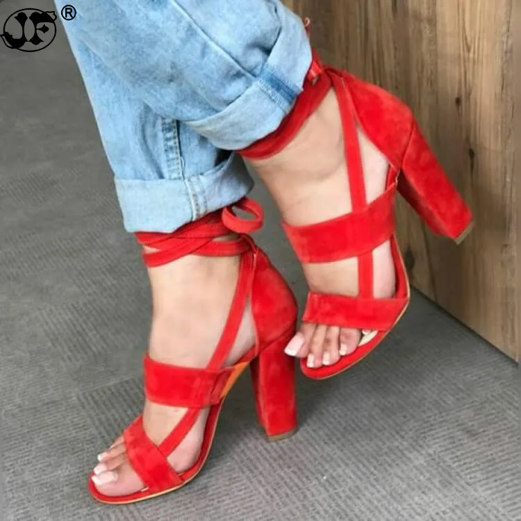 baratas Mulher Sapatas do verão 2018 das Mulheres Sandálias de Salto Alto Tira No Tornozelo Gladiador Cross amarrado Lace Up Casuais Rebanho sandália sdty