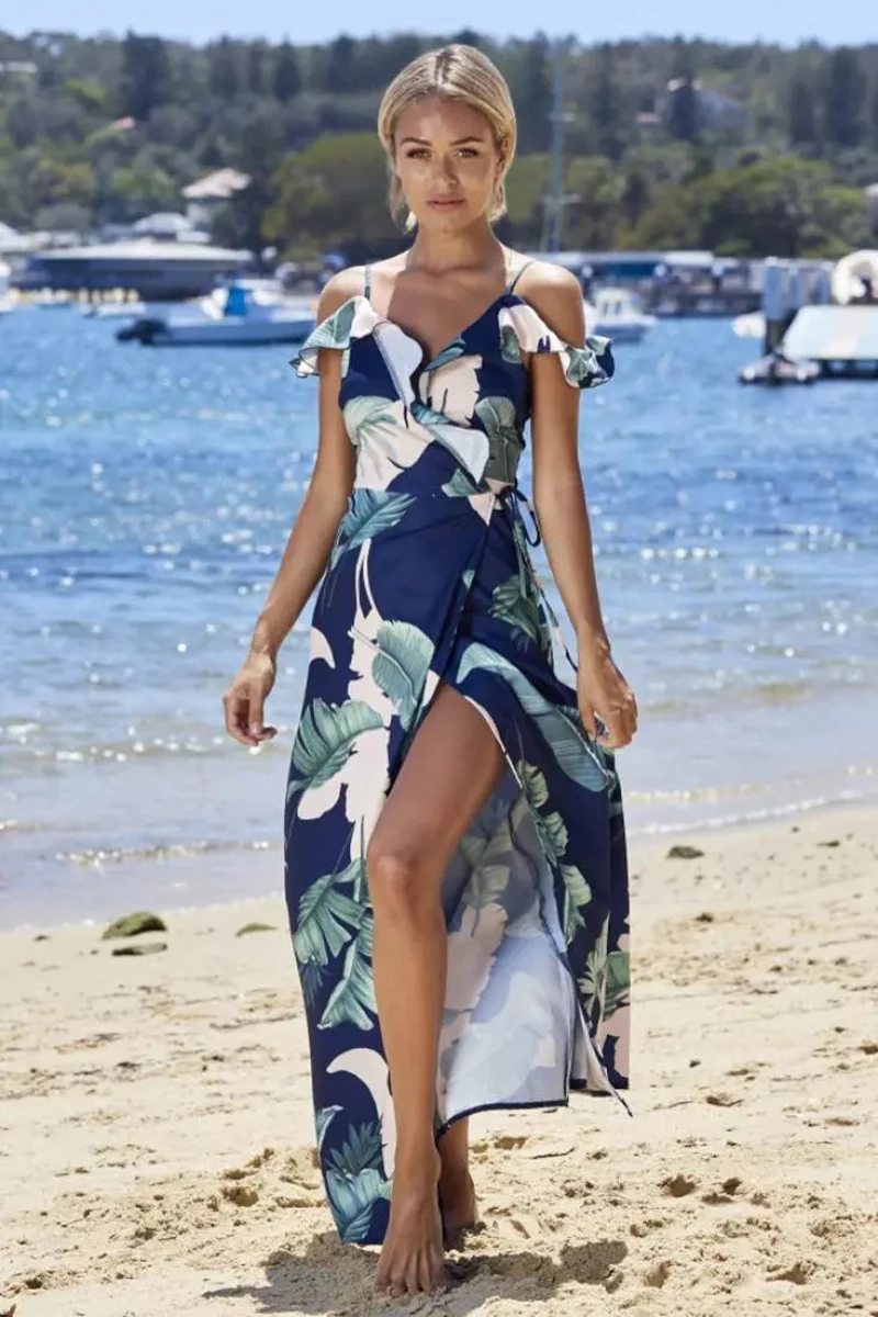 BONGOR LUSS 2017 Summer Women Dress Spaghetti Strap Print Ruffles Beach Casual Dress New V-Neck Split Up Backless Loose Dresses (11)