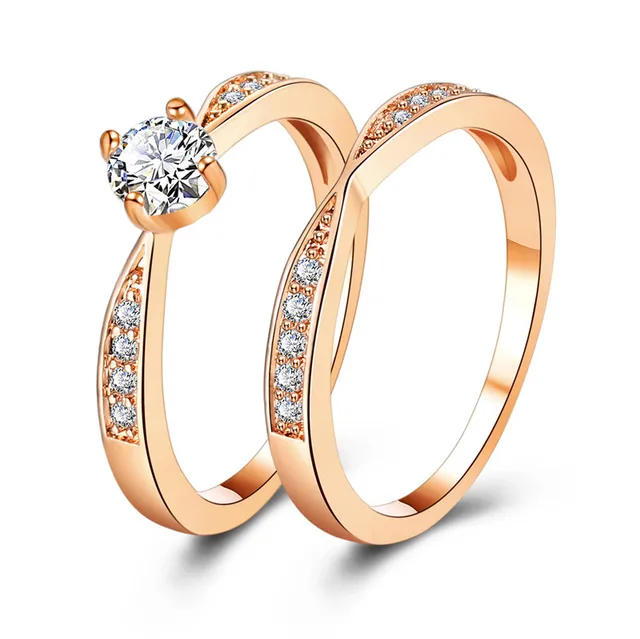 17KM Rose Gold Wedding Rings Jewelry Cubic Zirconia Ring for Women Rings Set Fem 17KM Rose Gold Wedding Rings Jewelry Cubic Zirconia Ring for Women Rings Set Fem