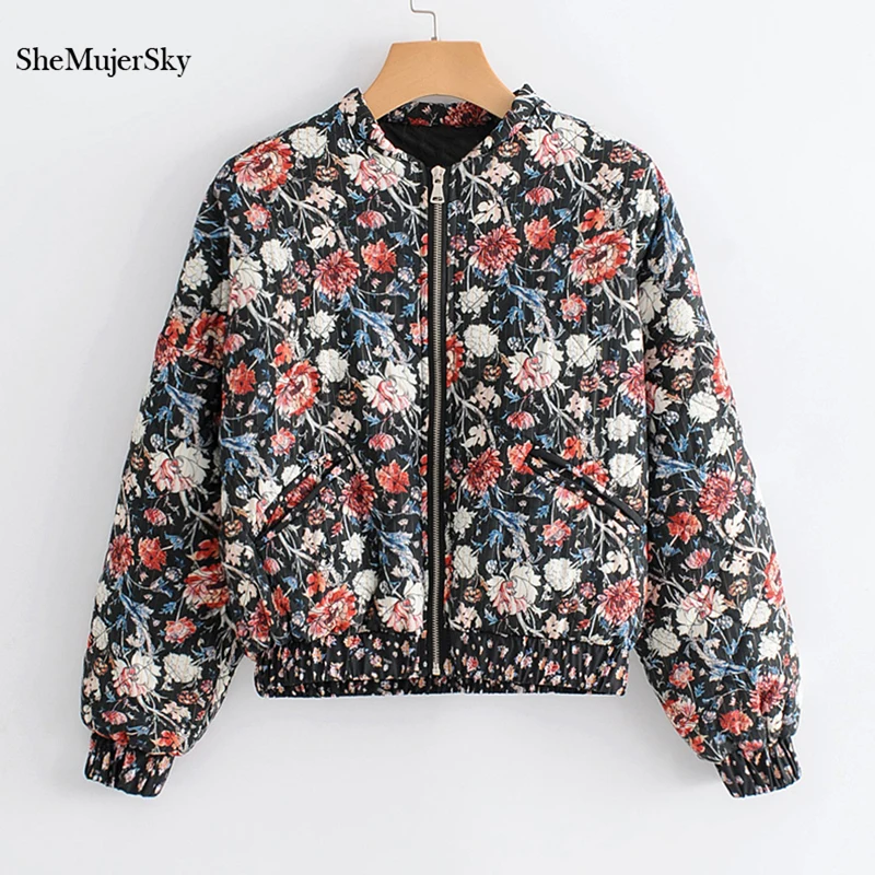 

SheMujerSky Floral Coats And Jackets Women Winter Warm Fashion Jacket Slim Down Cotton Parkas 2018