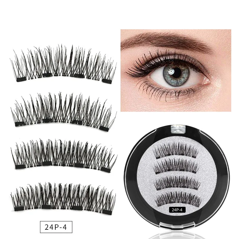 

2019 4 Magnetic Eyelashes Extension Natural False Eyelash 4 magnets Reusable 3D Magnetic Handmade Fake Eye Lashes Makeup Tools