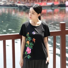 Лето, китайский стиль, ручная работа, окрашенная хлопковая Футболка для женщин, плюс размер, свободный крой, повседневные футболки, плюс размер, блузки XXXXXL XXXXL 5XL