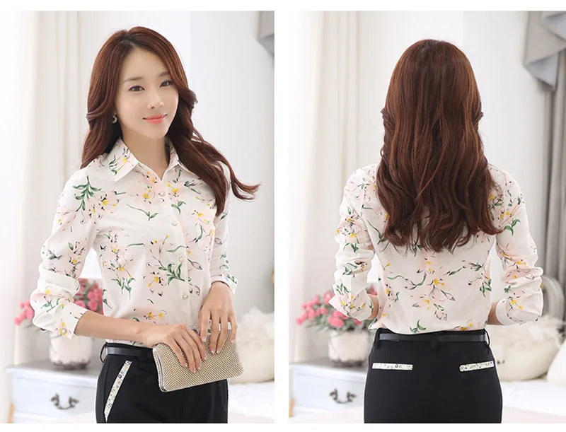 sexy blouses for women Long Sleeve Blue butterfly Flower Print Blouse Women 2021 Summer fall Top Elegant Work Office Plus Size Shirt White Blouse C181 cute blouses