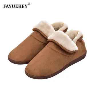 

FAYUEKEY Big size High Quality Spring Autumn Winter Home Cotton Plush Slipper Men Outside Warm Slippers Sneaker Flat Shoes Gift