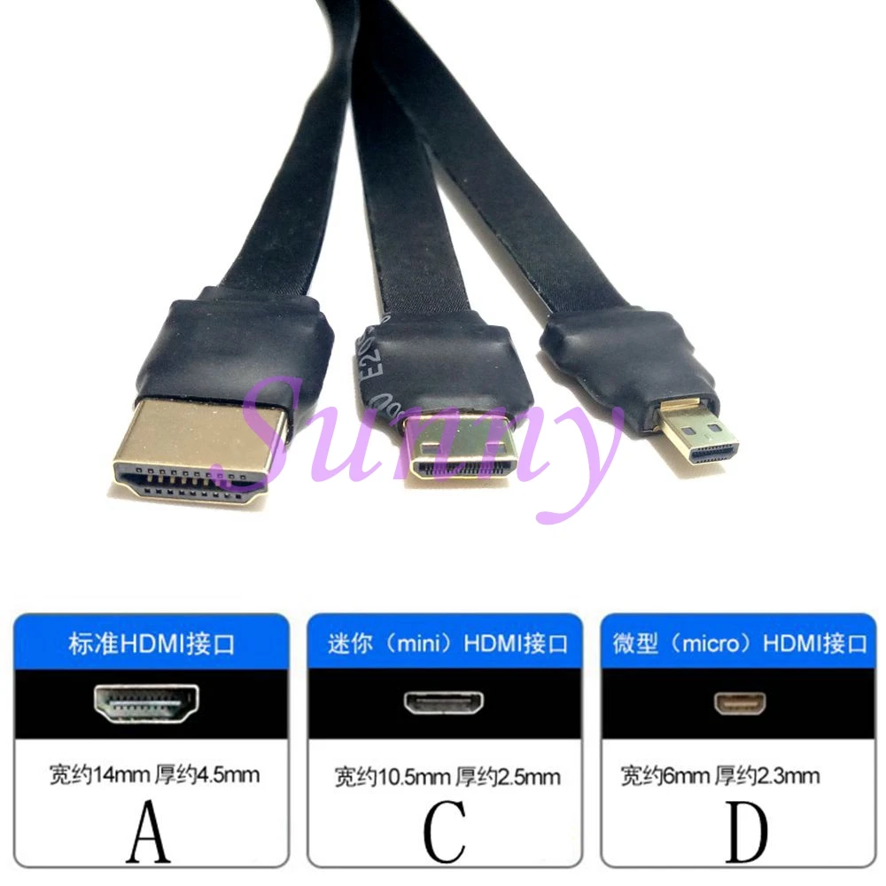 FPV Micro HDMI Mini HDMI degree Adapter 5cm-100cm FPC Ribbon Flat HDMI Cable Pitch 20pin for Multicopter Aerial Photography DIY