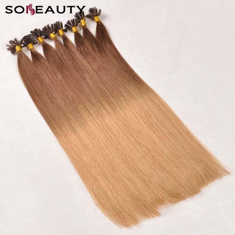 Sobeauty шелковистые прямые волосы для наращивания ногтей u-кончик волос 100% remy