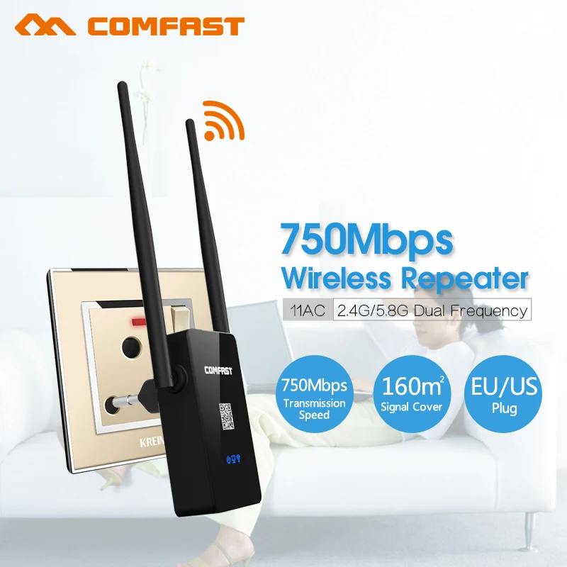  COMFAST Dual Band Wifi Repeater 750M 802.11 AC 2.4/5.8G MI wi fi mini Router Wireless Roteador Wi-fi Signal Amplifier Extender 