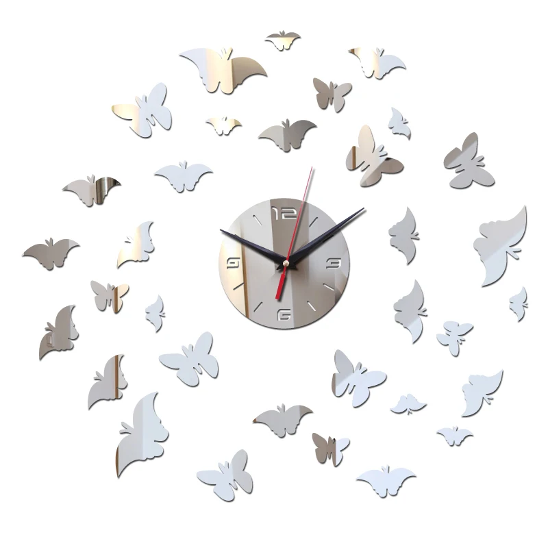 Новая распродажа diy настенные наклейки часы домашний Декор Гостиная акриловая зеркальная бабочка наклейка современный стиль 3d часы