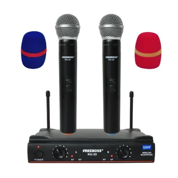 

Freeboss KU-22 UHF Long Range Dual Channel 2 Handheld Mic Transmitter Professional Karaoke UHF Wireless Microphone System