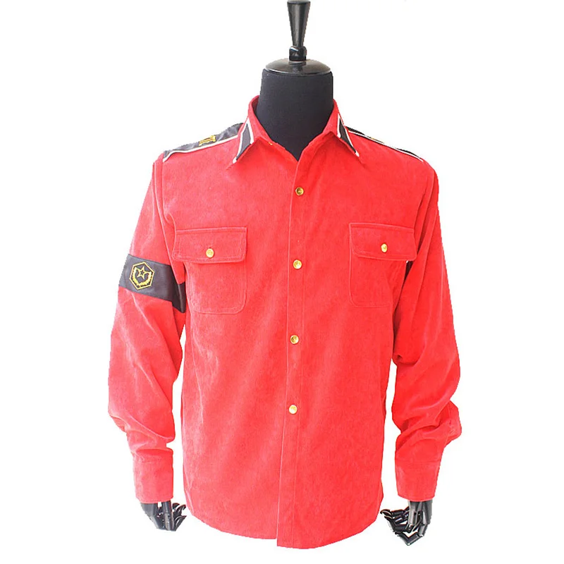 Rare MJ Michael Jackson RED & Black CTE Corduroy Outwear Classic England  Retro antiwar Shirt Jacket With arm-bands In All Size