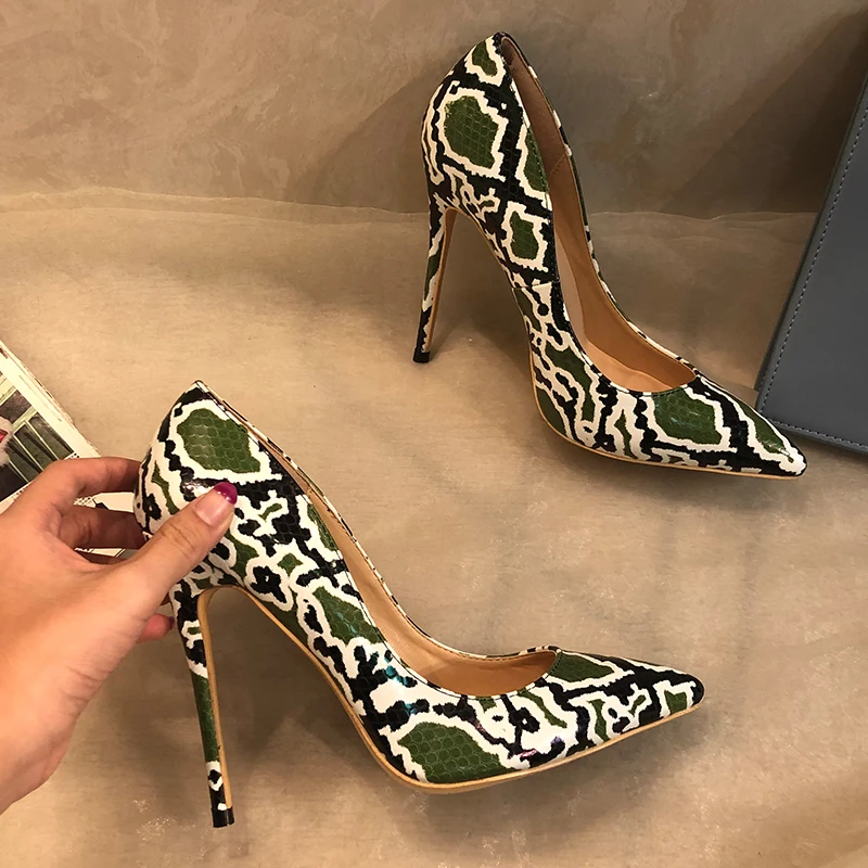 

2019 Fashion free shipping new green python snake leather Poined Toe Stiletto high heel shoe pump HIGH-HEELED SHOE dress shoes