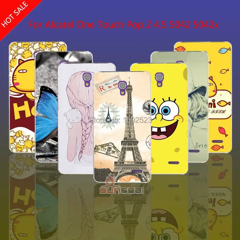 For Alcatel One Touch Pop 2 4.5 5042 5042X 5042D 5042E Case Effiel Tower Cartoon Butterfly Hard Transparent Phone |