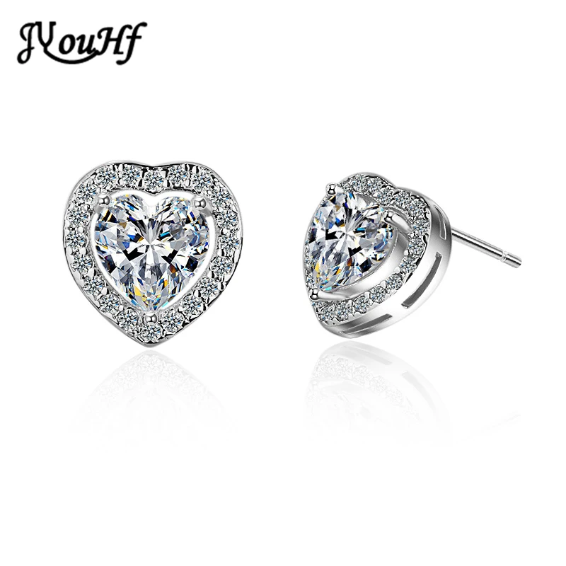 

JYouHF Romantic Love Heart Cubic Zirconia Crystal Earrings Women Girls White Rose Gold Color Wedding Engagement Jewelry Earrings