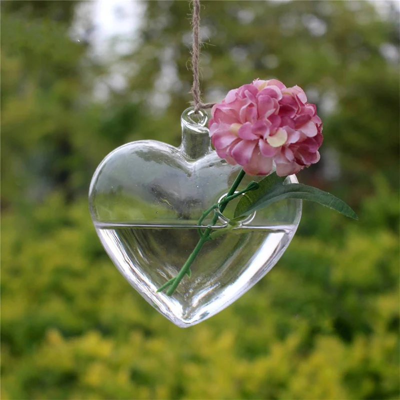 Heart Shape Hanging Glass Vase Hydroponic Plants Flower Nursery Pot