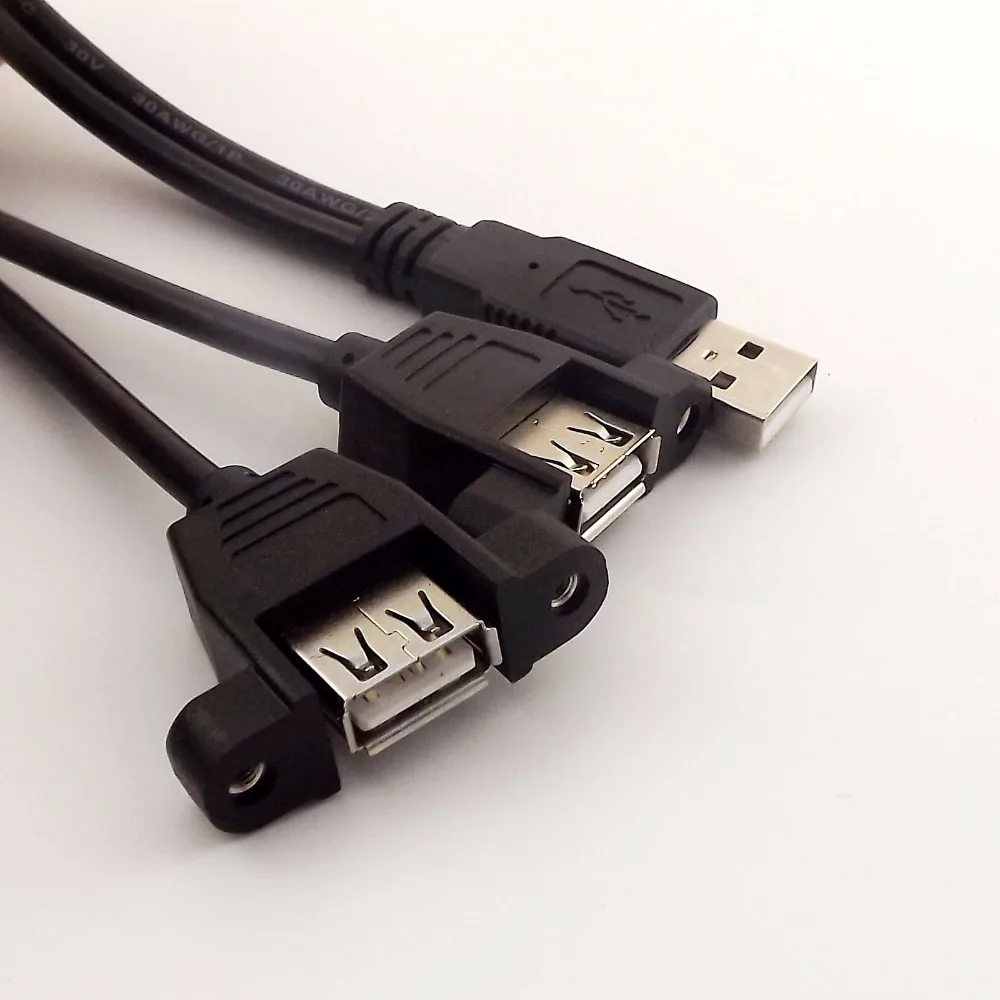 10 шт. USB 2,0 A штекер к 2x USB A женский w/Винты крепление панели Y сплиттер Кабель-адаптер 30 см