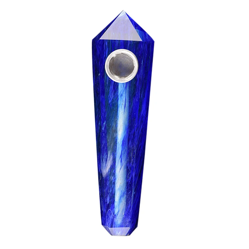 Blue Stone Натуральный кварц курительная трубка Кристалл Камень обелиск палочка ТОЧКА сигары трубы для курения Исцеление с металлическим фильтром 1 шт - Цвет: Blue Stone