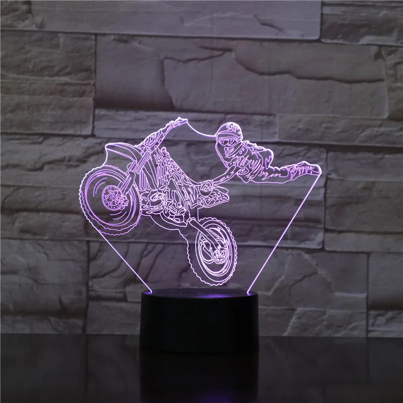 Мотоциклист 3D Оптическая иллюзия ночник мотоцикл Грязь светодиодный фонарь для мотоцикла современная настенная лампа Фристайл мотокросса настольная лампа