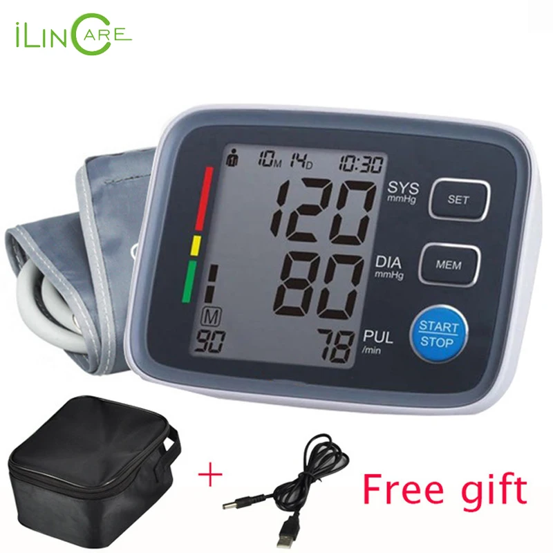 Ilincare الرعاية الصحية الرقمية Lcd مراقبة ضغط الدم العضد مقياس نبض القلب متر آلة مقياس التوتر لقياس التلقائي