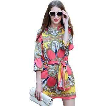 

2017 Summer HIGH QUALITY European Designing Smooth Fabric Half Sleeve Loose Printed Bohemian Dress Mini Staight Casual Dresses