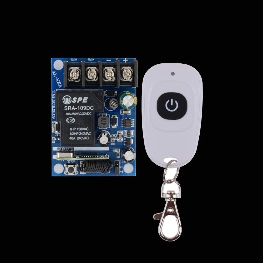 

DC 12V 14V 15V 16V 18V 24V 36V 48V Relay Receiver 40A RF Remote Control Switch Learning Code + White One Remote Transmitter