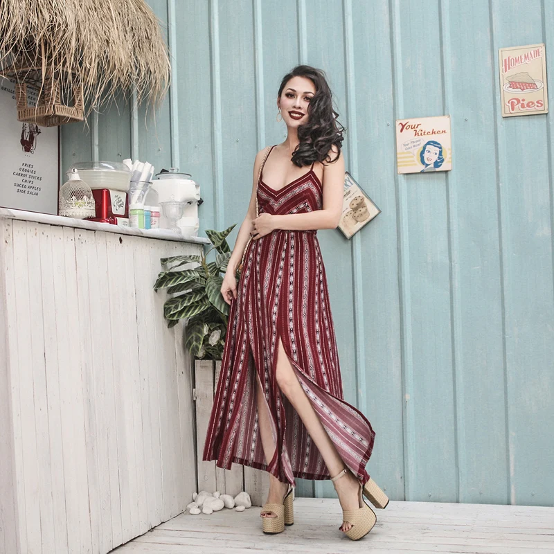 Buy 2018 Summer Stylish Bohemian Vacation Long Dress Very Sexy Low Cut Backless