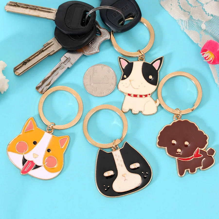 Cartoon Pet Dog Keychains For Women Animal Head Keyholder Men Car
