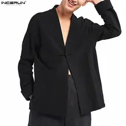 2019 INCERUN свободные хлопок белье для мужчин's рубашки для мальчиков с длинным рукавом Ретро Китайский традиционный кунг фу костюмы V образным