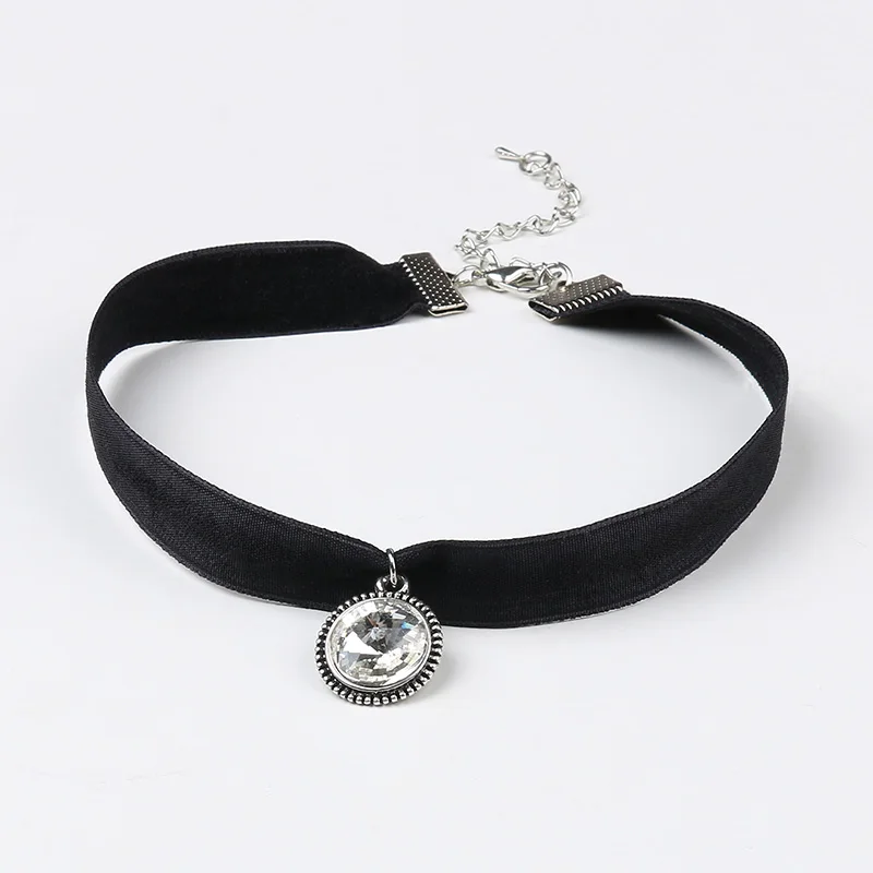 SRCOI Fashion Black Choker Necklace With Clear Rhinestone