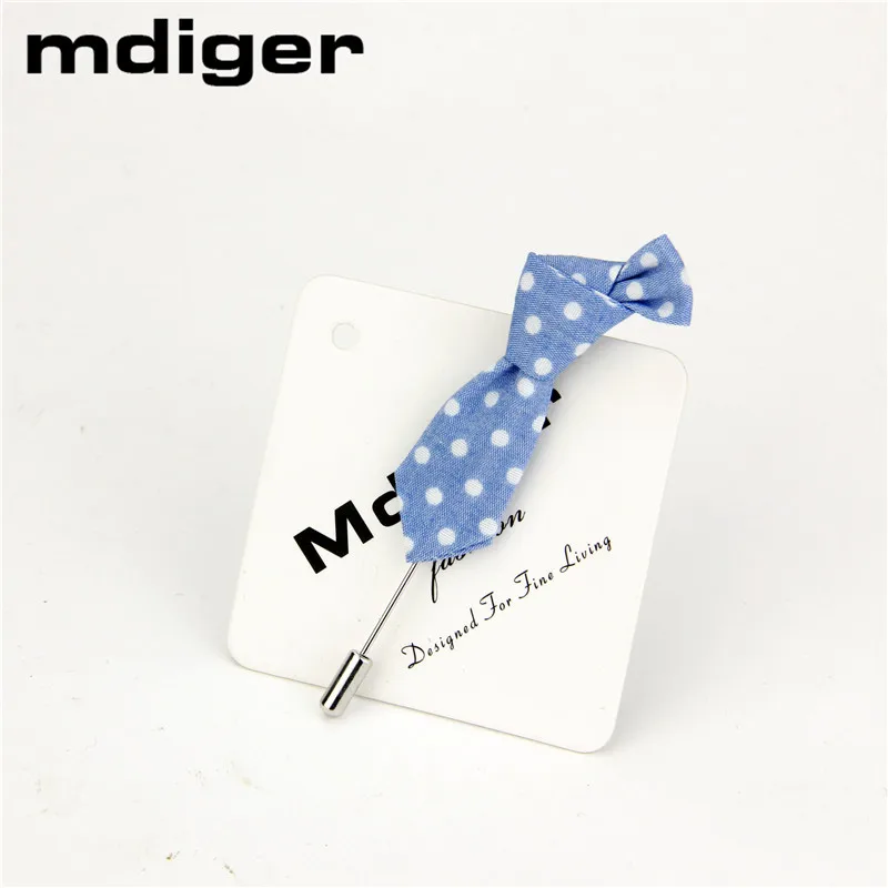 Mdiger Fashion White Dots Tie Shape Lapel Pins for Men Handmade Brooch
