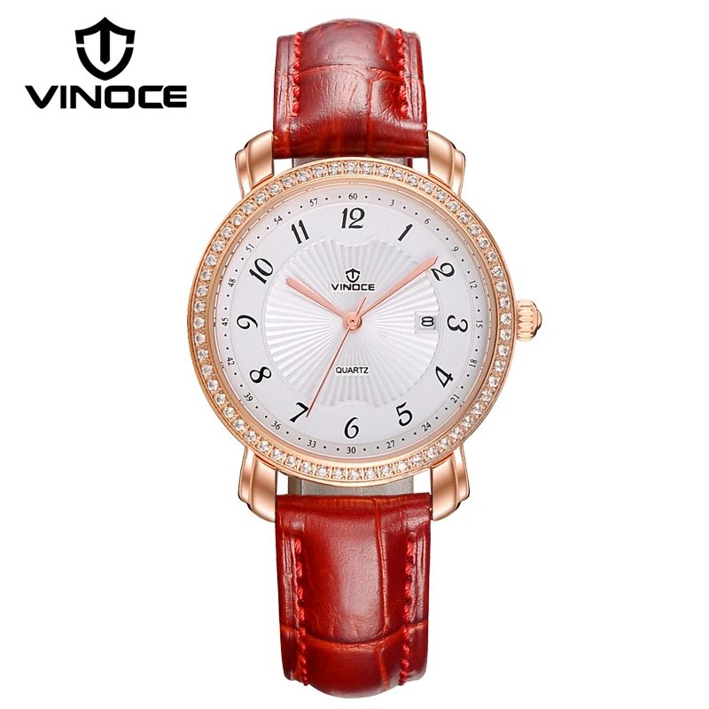 

VINOCE Watch Women Luxury Crystal Diamond Dial Ladies Quartz Watch Relogio Feminino 2018 Top Brand Women Leather Watches #V6262L