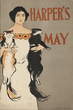 

modern decorative paintings portrait posters mural prints the Harper's May Springtime Felines by Edward Penfield vintage art