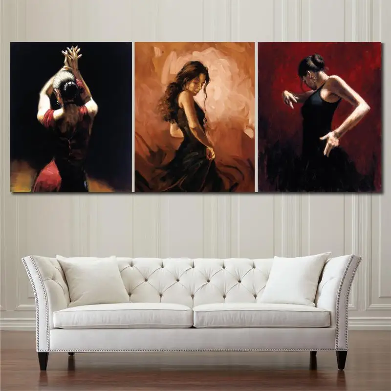 

Hand painted Spanish dancer Oil paintings on canvas Lady Flamenco figurative art modern artwork for Wall Home Office Decor