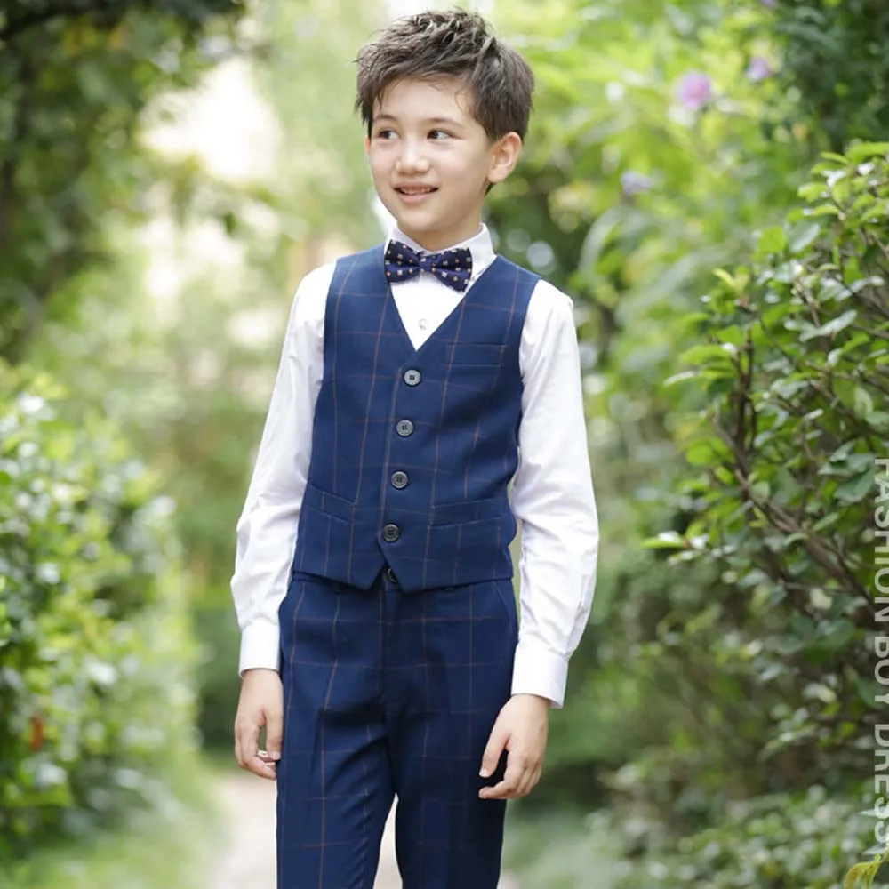 

Boys Formal Blazer Suits for Weddings Vest+Pants+Blouse+Tie 4 pieces/set Kids Cute Costume for Party Children Blazer Set EB081