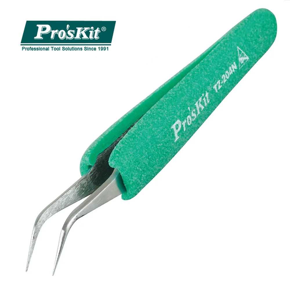 Pro'skit TZ-204N Antistatic Elbow Tweezers ESD Stainless Steel Antimagnetic Electronic Fixture Multi-Purpose Repair Hand Tools |