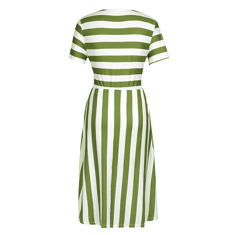 Red Black A Line Casual Dresses Women Summer Dress Short Sleeve Striped Midi Dress O Neck Pocket Summer Holiday Dresses