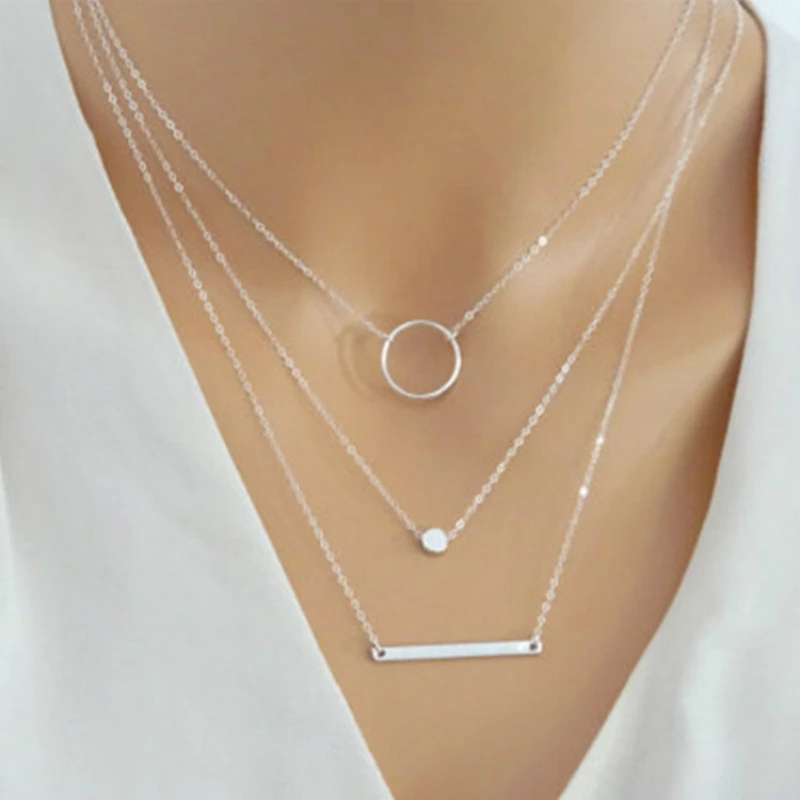 

new Choker Fashion Wild Aperture Metal Rods Necklace Gold Silver Layered Necklace For Women Charm Gift Jewellery Overwatch
