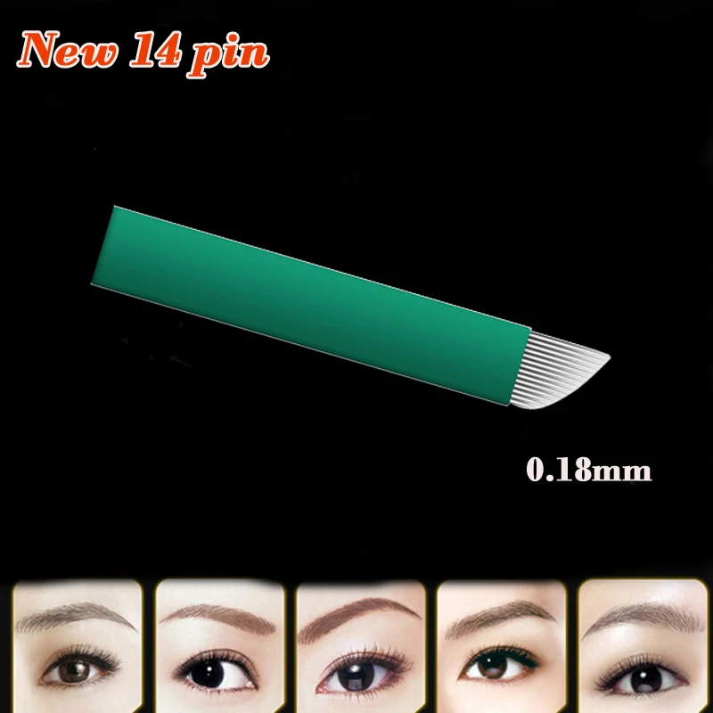 New 0 18mm diameter 14 pin microblading needles blades Lamina Agulha Sobrancelha Tebori Microblading 14 Pontas Flex brow tatoo