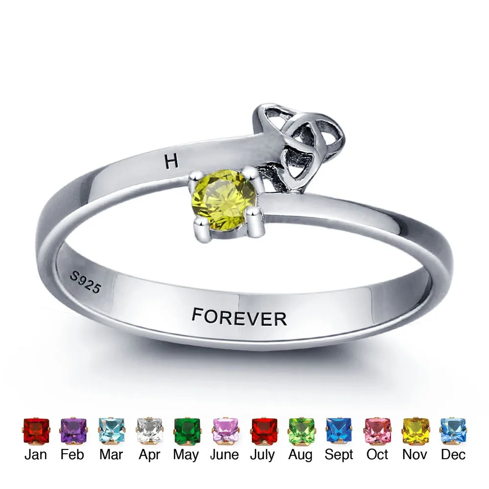 Personalized 925 Sterling Silver Rings Birthstones Engrave Name Rings