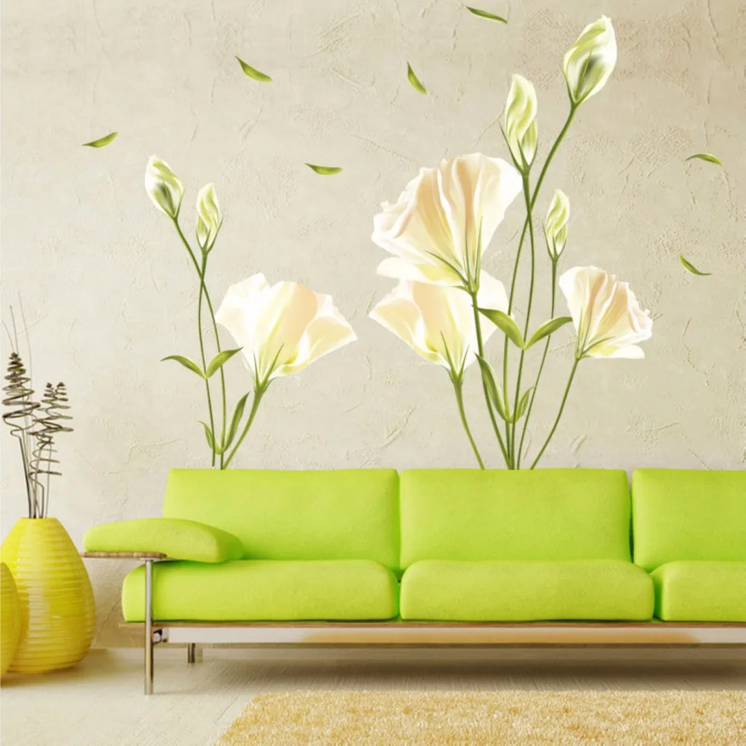 Mayitr Lily Flower Wall Stickers Home Living Room Mural Decor Art Decal DIY Removable