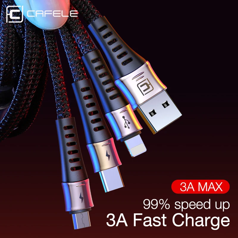 

Cafele Mobile Phone USB Cable for iPhone 7 6S Max 3A Fast Charge Cable USB Type C Micro 130CM Data Cable for Samsung Xiaomi