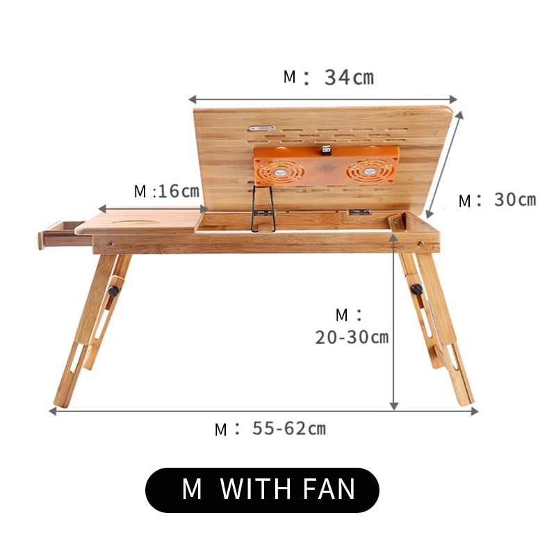 SUFEILE стол для ноутбука складной компьютерный стол из бамбука для беременных женщин; обеденный стационарный компьютер с вентилятором радиатор D50 - Цвет: M  With fan