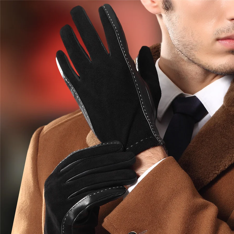 Men'S Genuine Leather Gloves Fall And Winter Plus Cashmere Warm