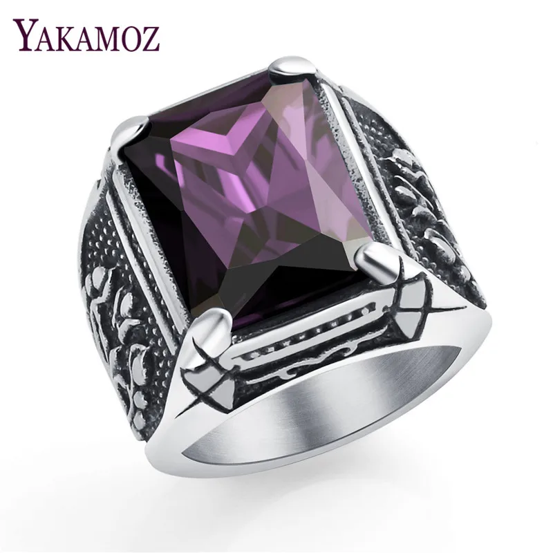 YAKAMOZ мужские кольца панк &amp рок CZ Кольцо 316L из нержавеющей стали с большим камнем
