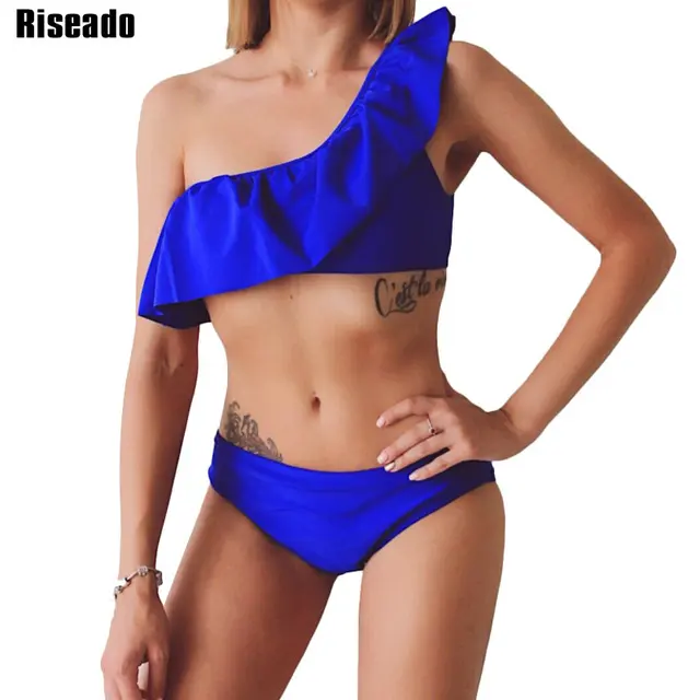 Cheap Riseado 2019 Sexy Bikini Set Ruffle Swimsuits Solid One Shoulder Swimwear Women Swimsuit Summer Beach Bathing Suits Cheap Riseado 2019 Sexy Bikini Set Ruffle Swimsuits Solid One Shoulder Swimwear Women Swimsuit Summer Beach Bathing Suits