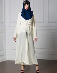 Арабское платье мусульманский Кардиган Твердые лоскутное шифоновое платье Абая Дубай турецкий исламский халат костюмы