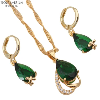 

ROLILASON brand Charming jewelry sets Good quality Earrings pendant Necklace gold color zircon Crystal Fashion Jewelry JS197